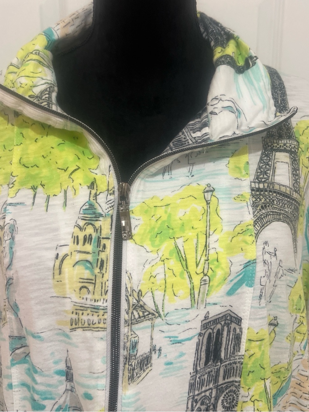 Sportelle Size XL Paris scenes print White Yellow-Green Cotton Jacket Shirt